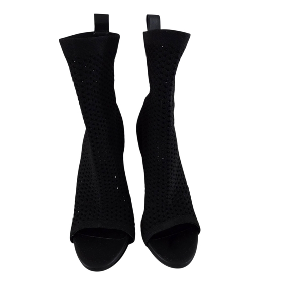 NWOT Steve Madden | Evelina Knit Mesh Stretch Vegan Leather Peep Toe Heel Bootie - Picture 3 of 12